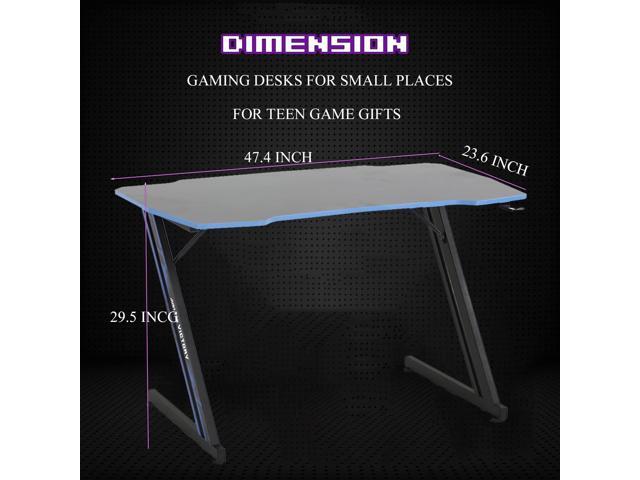 Large PC Gaming Desk 47 in Computer Desk with Headphone Hook Z-Shaped Gaming Table Home Office Desks Workstations for Small Places, Carbon Fiber...