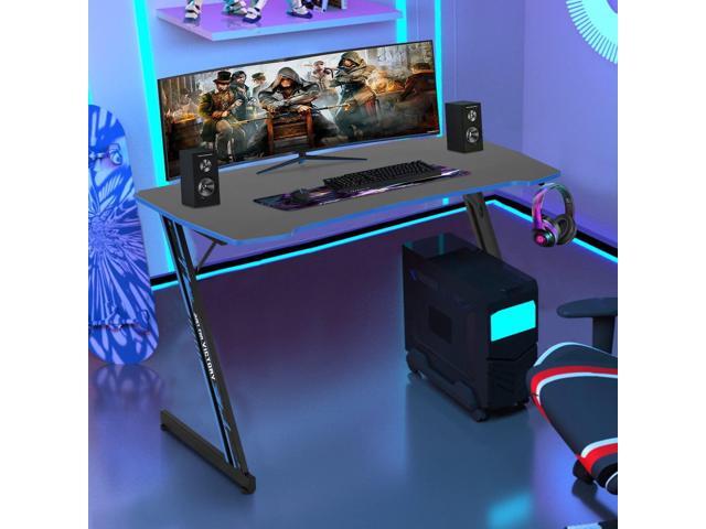 Large PC Gaming Desk 47 in Computer Desk with Headphone Hook Z-Shaped Gaming Table Home Office Desks Workstations for Small Places, Carbon Fiber...