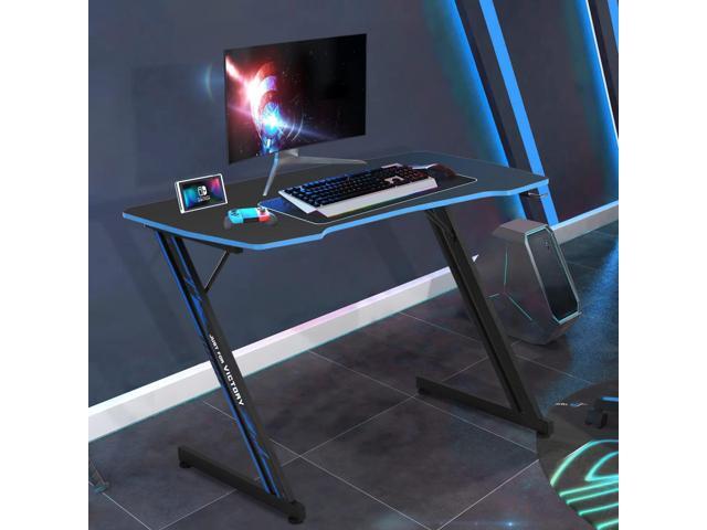 Large PC Gaming Desk 47 in Computer Desk with Headphone Hook Z-Shaped Gaming Table Home Office Desks Workstations for Small Places, Carbon Fiber...