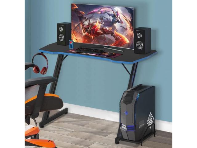 Z Shaped Gaming Desk 39 Gaming Computer Desk with Headphone Hook Gaming PC Table for boy Girl Home Office Desks Carbon Fiber Gaming Desk for Small...