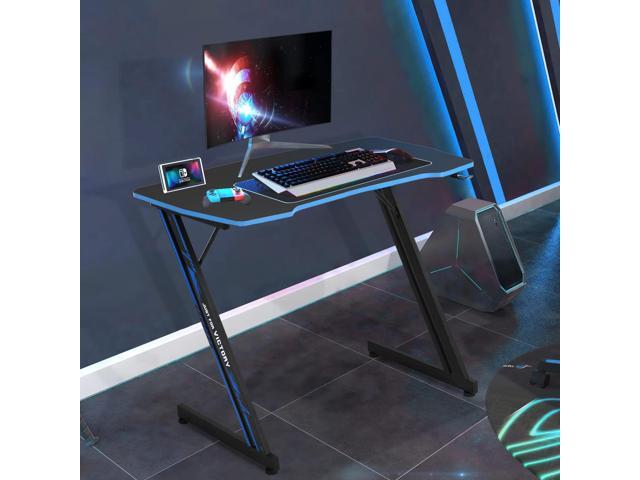 Z Shaped Gaming Desk 39 Gaming Computer Desk with Headphone Hook Gaming PC Table for boy Girl Home Office Desks Carbon Fiber Gaming Desk for Small...