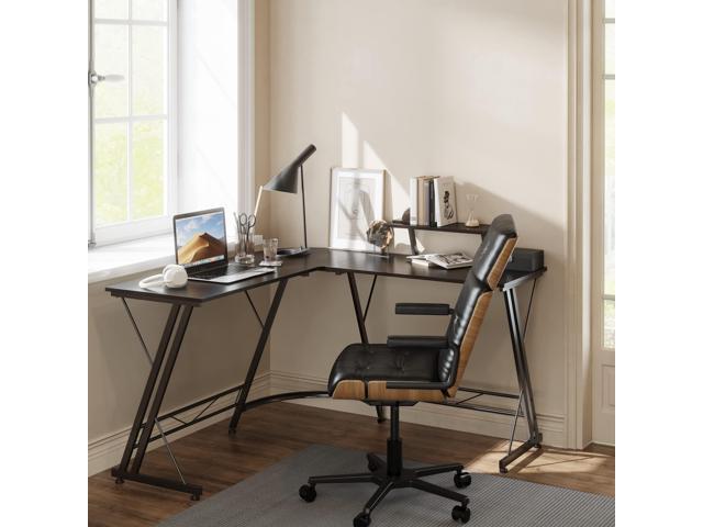 Somdot L Shaped Computer Home Office Corner Desk for Multiple Screens and Monitors with Removable Stand, Easy Assembly, Black Walnut