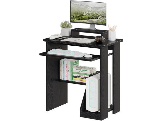 30' Small Computer Desk with Keyboard Tray Monitor Stand, Study Writing Desk with Storage Shelves, Modern Workstation for Small Spaces, Save Space,...