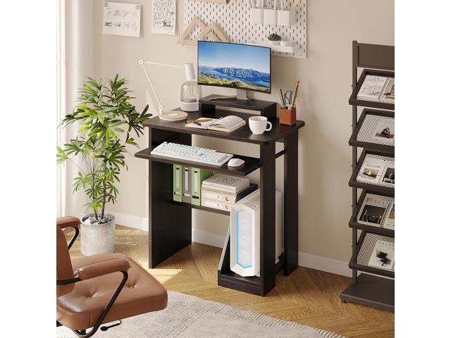 30' Small Computer Desk with Keyboard Tray Monitor Stand, Study Writing Desk with Storage Shelves, Modern Workstation for Small Spaces, Save Space,...