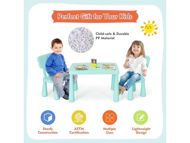 COSTWAY 3-Piece Kids Table and Chairs Set, Lightweight Plastic Children Activity Center for Reading, Writing, Painting, Snack Time, Kids Furniture...