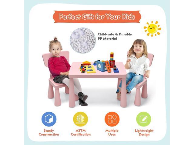 COSTWAY 3-Piece Kids Table and Chairs Set, Lightweight Plastic Children Activity Center for Reading, Writing, Painting, Snack Time, Kids Furniture...