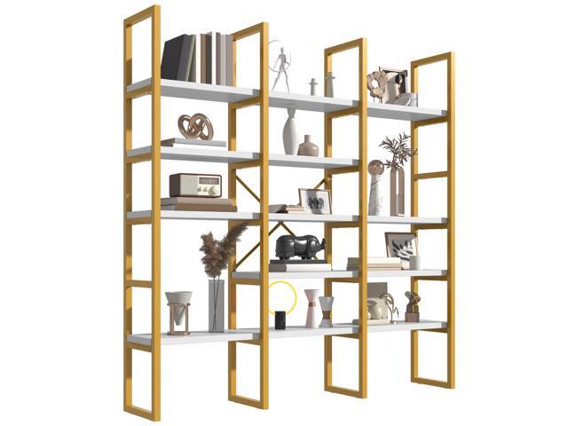 Jehiatek Gold Bookshelf 5 Tiers, Geometric Bookcase, 71'L x 71'H Tall Etagere Book Case, Sturdy Metal Frame, Freestanding Display Shelving Unit for...