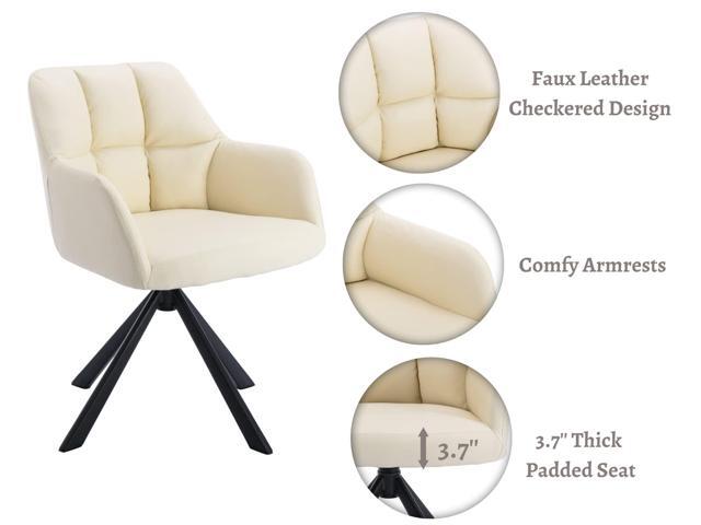 EALSON Comfy Leather Desk Chair Modern Computer Task Chair no Wheels Swivel Accent Chair with Mid Back Arm Chair for Living Room/Bedroom/Home...