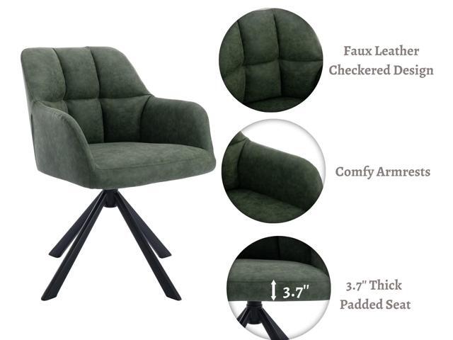 EALSON Comfy Leather Desk Chair Modern Computer Task Chair no Wheels Swivel Accent Chair with Mid Back Arm Chair for Living Room/Bedroom/Home...
