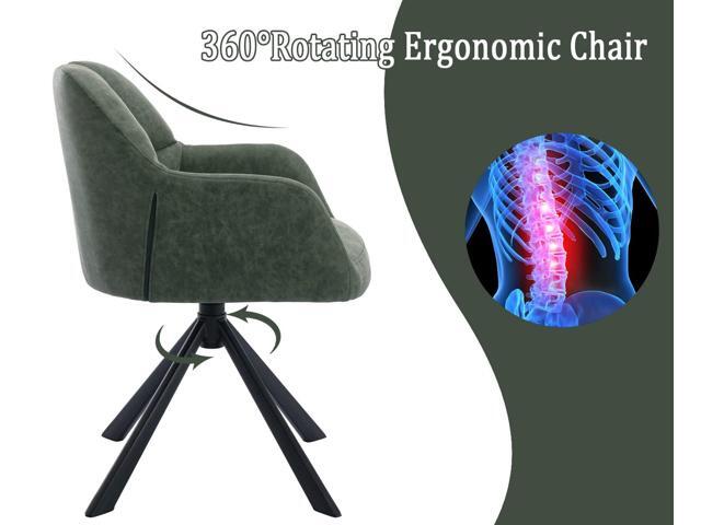 EALSON Comfy Leather Desk Chair Modern Computer Task Chair no Wheels Swivel Accent Chair with Mid Back Arm Chair for Living Room/Bedroom/Home...