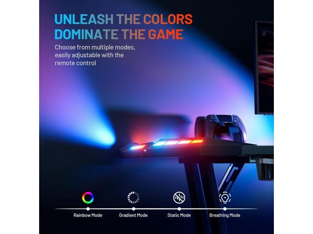 HLDIRECT 55 Inch Gaming Desk with LED Lights Carbon Fibre Surface Gaming Table Large Computer Desk Ergonomic Home Office Desks Z Shaped PC Gamer...