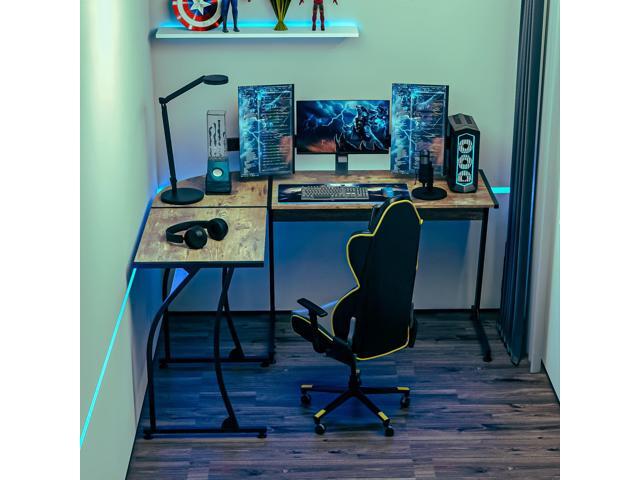 ZENY 58'' L-Shaped Gaming Computer Corner Desk - Reversible Table for Home Office, PC Workstation, Study Writing - Wood & Steel