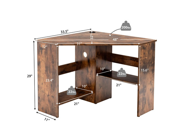 Tangkula Corner Desk, 90 Degrees Triangle Computer Desk for Small Space, Bedroom Makeup Vanity Desk with Storage Shelves & CPU Stand, Space Saving