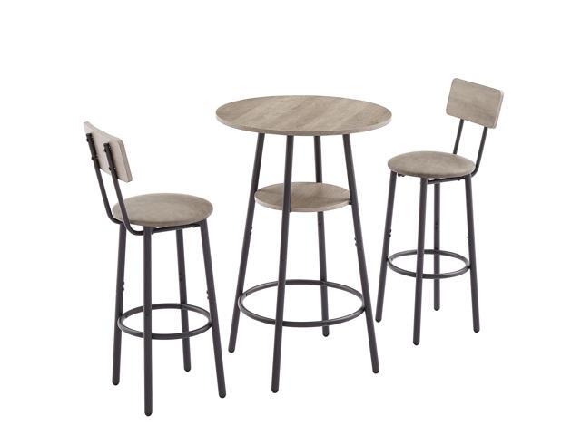 GNIXUU 3 Piece Bar Table Set, 2-Tier Round Pub Dining Set Wooden Bistro Table with 2 PU upholstered Stools Counter Height Kitchen Table Set for...