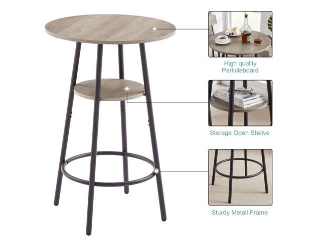 GNIXUU 3 Piece Bar Table Set, 2-Tier Round Pub Dining Set Wooden Bistro Table with 2 PU upholstered Stools Counter Height Kitchen Table Set for...