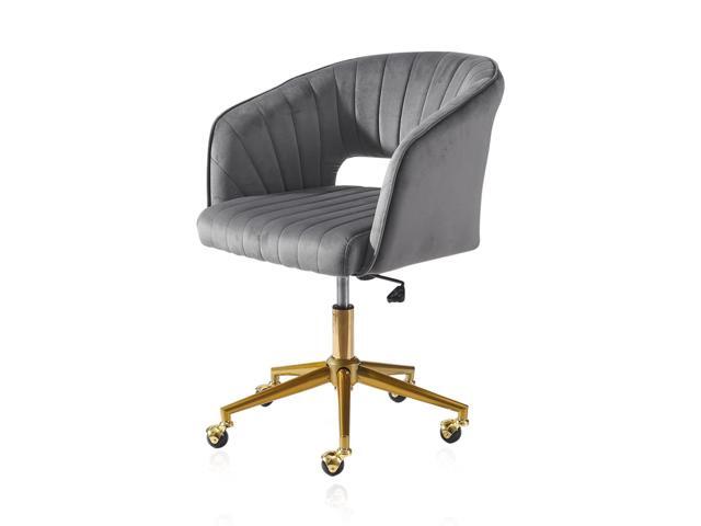 Kiztir Grey Vanity Chair with Wheel, Modern Velvet Home Office Chair with Back, Criss Cross Chair for Vanity, Living Room, Bedroom and Study
