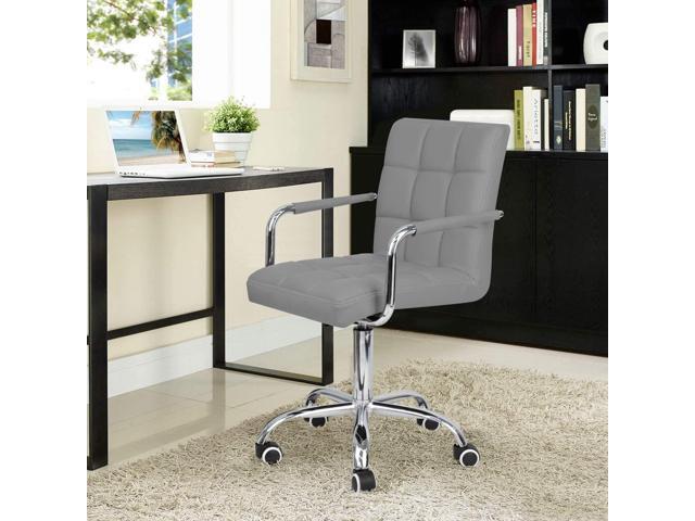 JUMMICO Modern Office Vanity Chair - PU Leather Mid-Back Rolling Chair for Office, Teen, and Bedroom Desks (Gray)