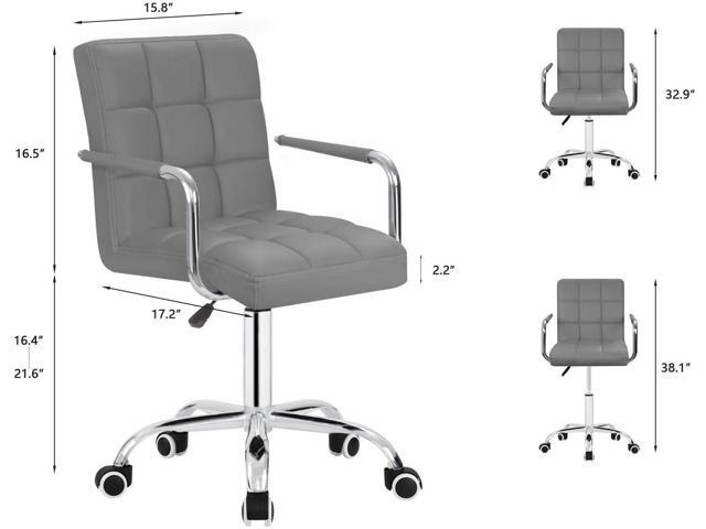 JUMMICO Modern Office Vanity Chair - PU Leather Mid-Back Rolling Chair for Office, Teen, and Bedroom Desks (Gray)