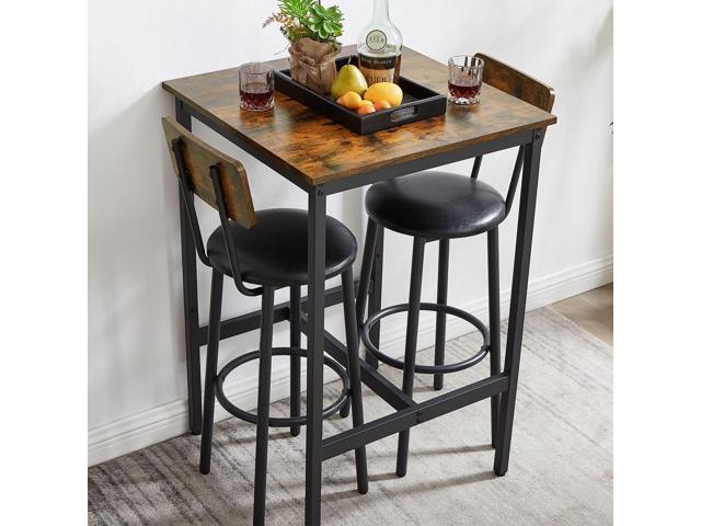 GNIXUU 3-Piece Small Bar Table and Chairs Set, Bar Set with Square Table and PU Stools, Breakfast Coffee Table for 2 with Footrest and for Home &...
