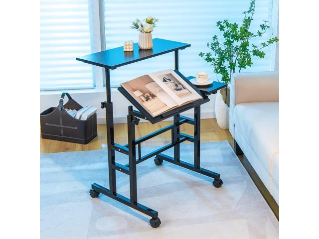 Tangkula Mobile Stand Up Desk, Height Adjustable Home Office Desk with Standing & Seating 2 Modes, Tilting Tabletop & Flexible Wheels, Rolling...