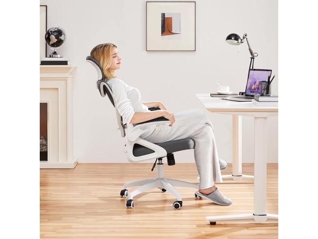 Yaheetech Ergonomic Mesh Office Chair, High Back Desk Chair with flip-up Armrests, Adjustable Padded Headrest Lumbar Support for Home Oiffce Game...