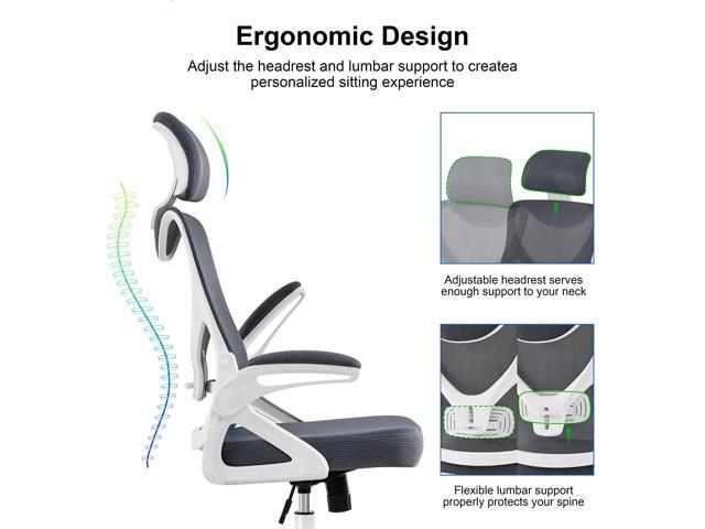 Yaheetech Ergonomic Mesh Office Chair, High Back Desk Chair with flip-up Armrests, Adjustable Padded Headrest Lumbar Support for Home Oiffce Game...
