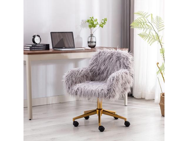 KCC Fluffy Office Desk Chair, Faux Fur Modern Swivel Armchair with Wheels, Soft Comfy Fuzzy Elegant Accent Makeup Vanity Chairs for Women Girls,...