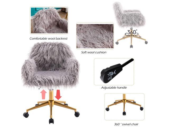 KCC Fluffy Office Desk Chair, Faux Fur Modern Swivel Armchair with Wheels, Soft Comfy Fuzzy Elegant Accent Makeup Vanity Chairs for Women Girls,...
