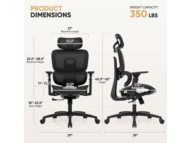 Magshion Ergonomic Office Chair, High Back Desk Chair with Adjustable Headrest, 3D Armrests, Tilt Lock and Lumbar Support, Mesh Computer Chair for...
