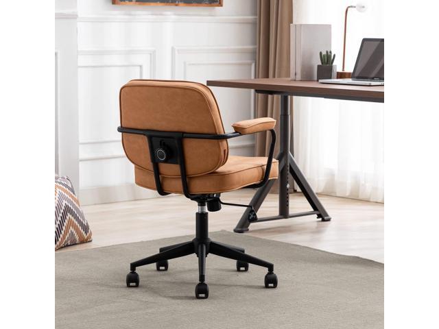DUOMAY Retro Home Office Computer Desk Chair with Armrest, Modern PU Leather Mid Back Swivel Task Chair Rolling Adjustable Office Guest Chair for...