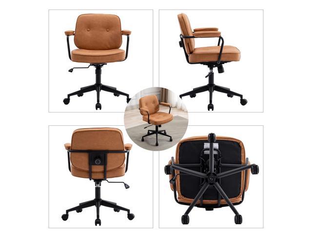 DUOMAY Retro Home Office Computer Desk Chair with Armrest, Modern PU Leather Mid Back Swivel Task Chair Rolling Adjustable Office Guest Chair for...