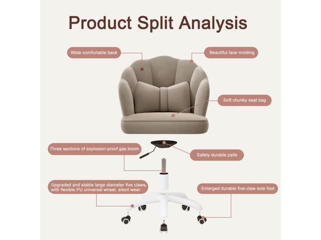 Vanity Chair with Wheels Velvet Petal Desk Chair Upholstered Tufted Home Office Chair for Women Girls, Height Adjustable Makeup Task Chair for...