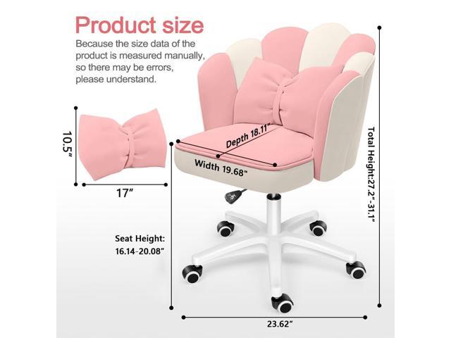 Petal Desk Chair with Bow Cushion Velvet Vanity Chair with Wheels, Upholstered Home Office Chair for Girls Women, Mid-Back Swivel Computer Task...