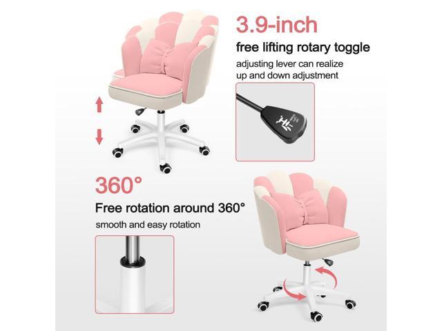 Petal Desk Chair with Bow Cushion Velvet Vanity Chair with Wheels, Upholstered Home Office Chair for Girls Women, Mid-Back Swivel Computer Task...