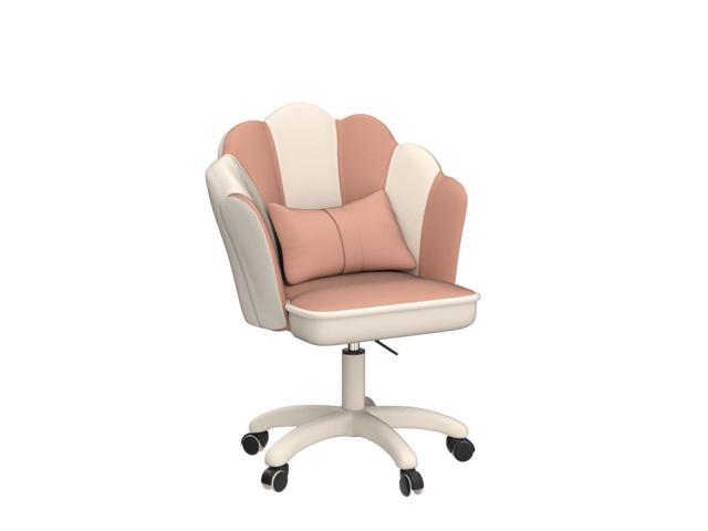 Petal Desk Chair with Bow Cushion Velvet Vanity Chair with Wheels, Upholstered Home Office Chair for Girls Women, Mid-Back Swivel Computer Task...