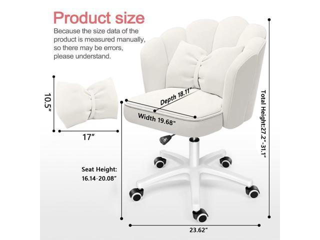 Petal Desk Chair with Bow Cushion Velvet Vanity Chair with Wheels, Upholstered Home Office Chair for Girls Women, Mid-Back Swivel Computer Task...