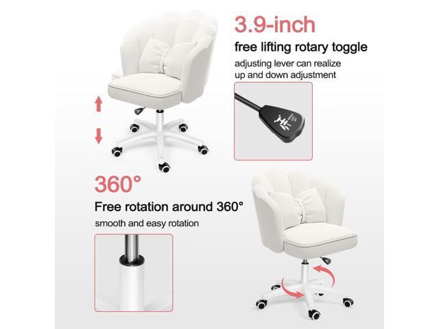 Petal Desk Chair with Bow Cushion Velvet Vanity Chair with Wheels, Upholstered Home Office Chair for Girls Women, Mid-Back Swivel Computer Task...