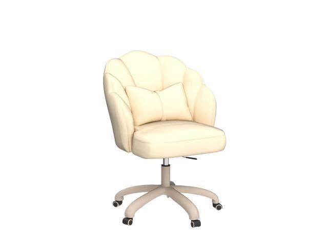 Petal Desk Chair with Bow Cushion Velvet Vanity Chair with Wheels, Upholstered Home Office Chair for Girls Women, Mid-Back Swivel Computer Task...