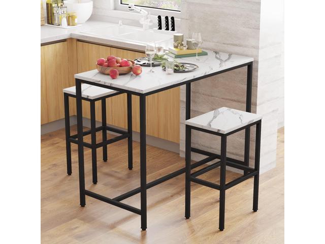 Yongchuang 3 Piece Bar Table Set, White Bar Table and Chairs Set for 2, Modern Counter Height Bar Table with 2 Stools for Kitchen, Dining Room High...