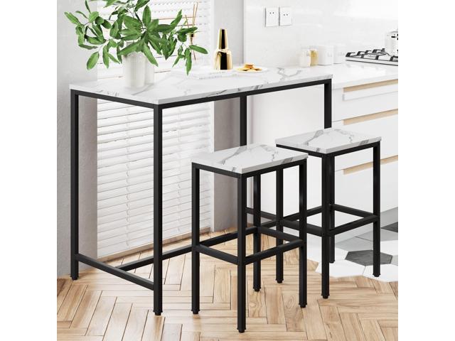 Yongchuang 3 Piece Bar Table Set, White Bar Table and Chairs Set for 2, Modern Counter Height Bar Table with 2 Stools for Kitchen, Dining Room High...