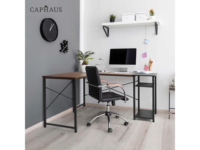 CAPHAUS 51 Inch L-Shaped Desk with 2-Tier Shelves & 220lbs Capacity - Home Office/Gaming/Study Corner Workstation, Easy Assembly, P2 Board,...