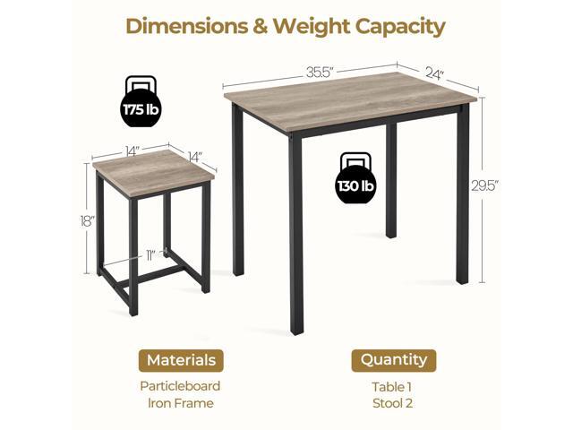 Yaheetech 3 Piece Dining Table Set - Kitchen Table & Chair Sets for 2 - Compact Table w/ 2 Stools & Space Saving Design for Dining Room Living Room...