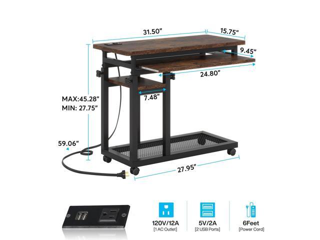 Tribesigns Small Portable Desk with Power Outlet, Height Adjustable Sofa Couch Bedside Laptop Table with Wheels, Mobile Standing Desk Rolling...