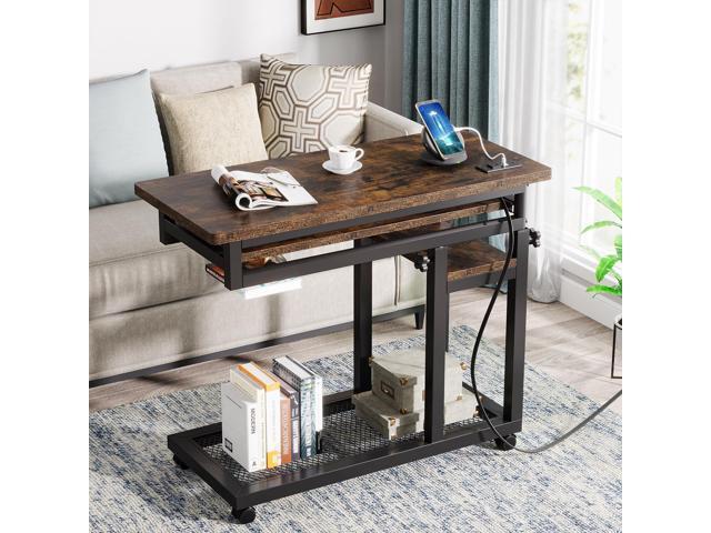 Tribesigns Small Portable Desk with Power Outlet, Height Adjustable Sofa Couch Bedside Laptop Table with Wheels, Mobile Standing Desk Rolling...