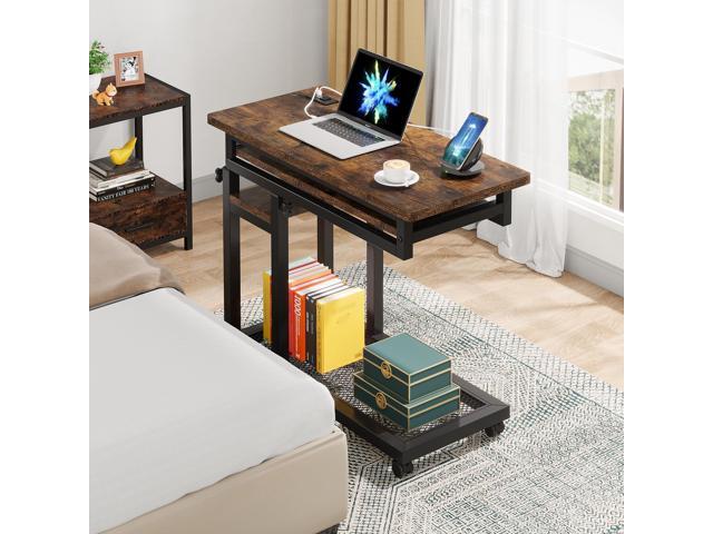 Tribesigns Small Portable Desk with Power Outlet, Height Adjustable Sofa Couch Bedside Laptop Table with Wheels, Mobile Standing Desk Rolling...
