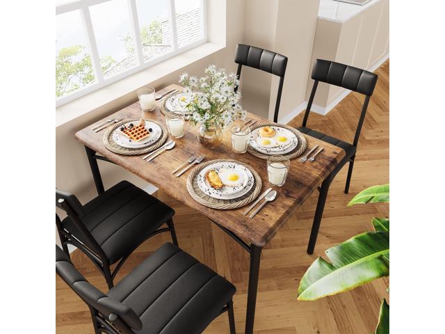 Amyove Kitchen Table and Chairs, Dining Room Table Set for 4 with Upholstered Chairs, Kitchen Table Set Metal and Wood Rectangular Dining Table for...