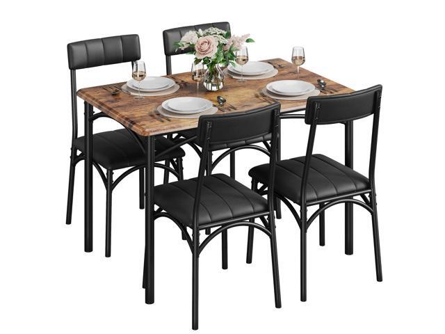 Amyove Kitchen Table and Chairs, Dining Room Table Set for 4 with Upholstered Chairs, Kitchen Table Set Metal and Wood Rectangular Dining Table for...