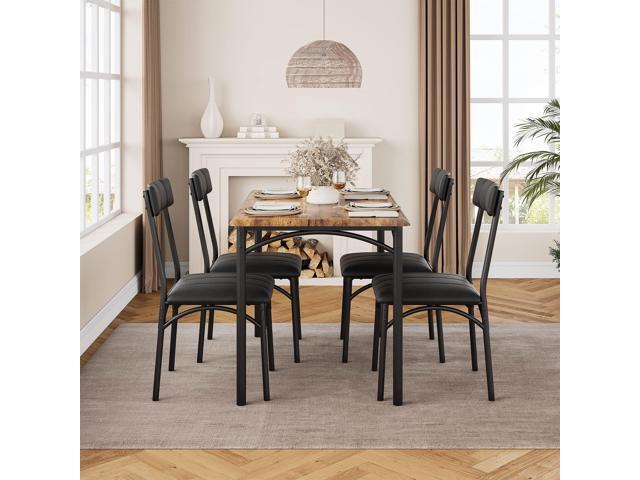 Amyove Kitchen Table and Chairs, Dining Room Table Set for 4 with Upholstered Chairs, Kitchen Table Set Metal and Wood Rectangular Dining Table for...