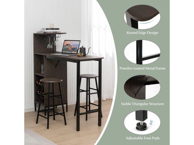 Giantex 3 Pieces Bar Table and Stools Set, Bistro Table Set with Glass Holder, 2 Tier Wine Rack & Storage Shelves, Kitchen Counter Table with 2...
