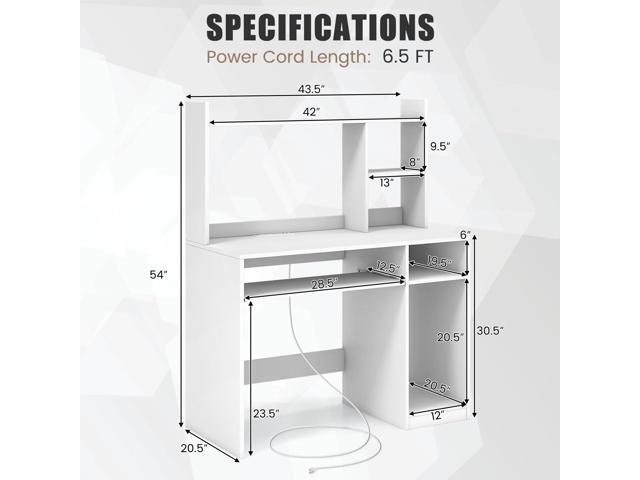 COSTWAY White Modern Large Computer Desk with Storage Shelf, Office Desk with Hutch, CPU Stand & Keyboard Tray, Home PC Desk with Bookshelf, for...